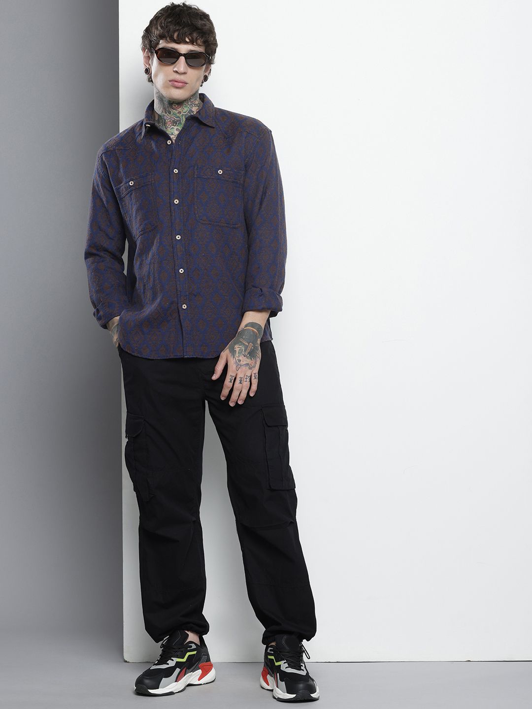 The Indian Garage Co Self-Design Geometric Drop-Shoulder Sleeves Relaxed Fit Casual Shirt