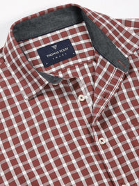 Thomas Scott Men Premium Slim Fit Gingham Checked Spread Collar Casual Shirt