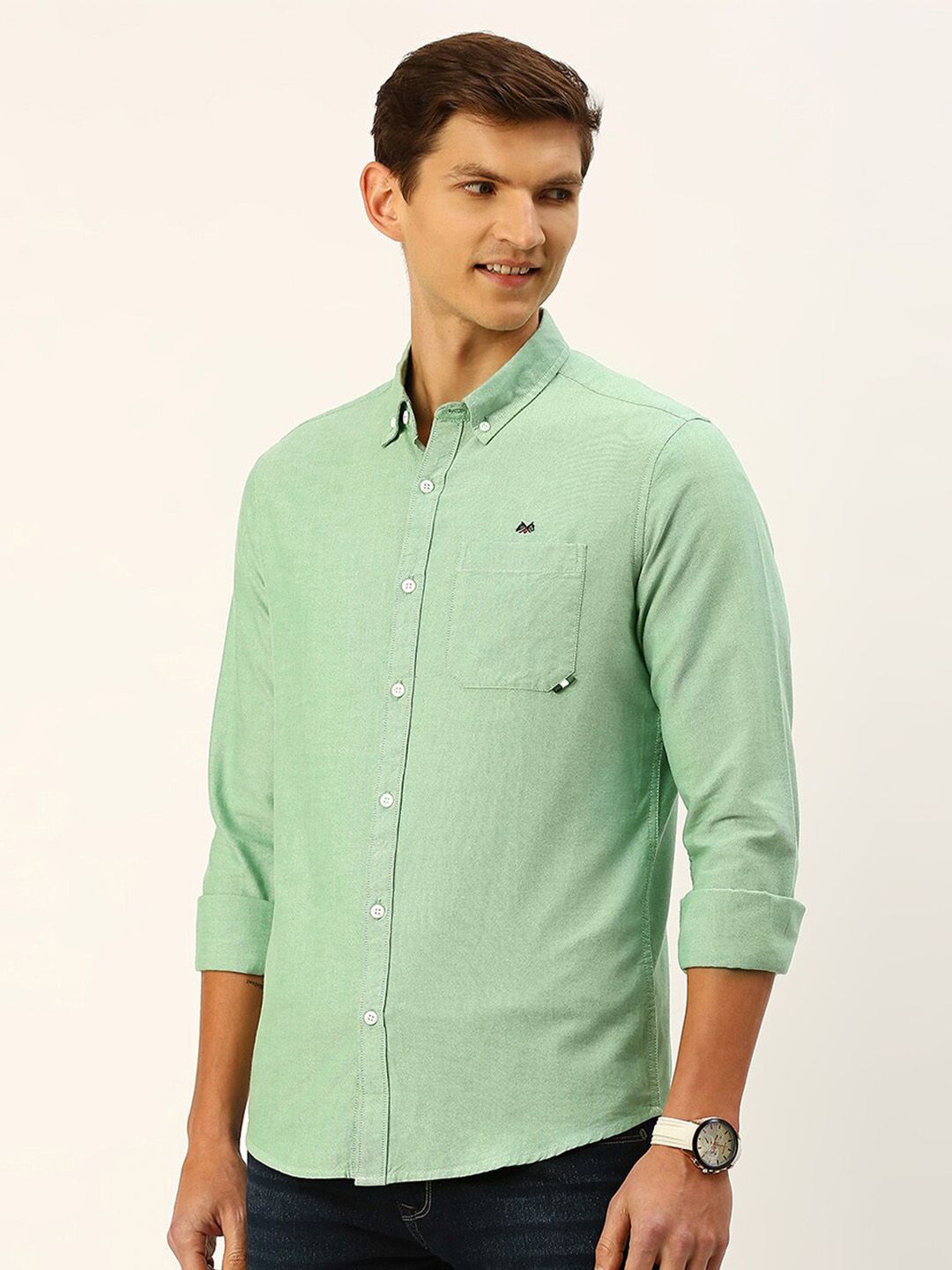 Thomas Scott Cotton Button-Down Collar Twill Classic Slim Fit Opaque Casual Shirt
