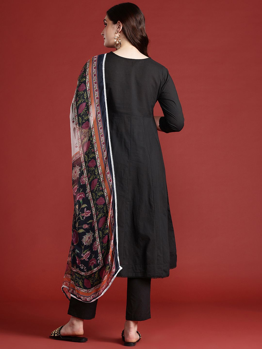 Anouk Panelled Kurta with Trousers & Dupatta
