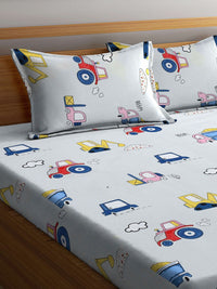 KLOTTHE White Conversational Cotton 300 TC King Cadar Halus dengan 2 Sarung Bantal-250 x 225 cm