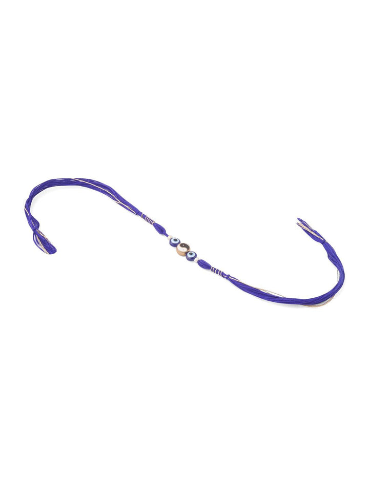 NVR Unisex Set of 2 Blue Evil Eye Artificial Beads Thread Rakhi with Roli Chawal