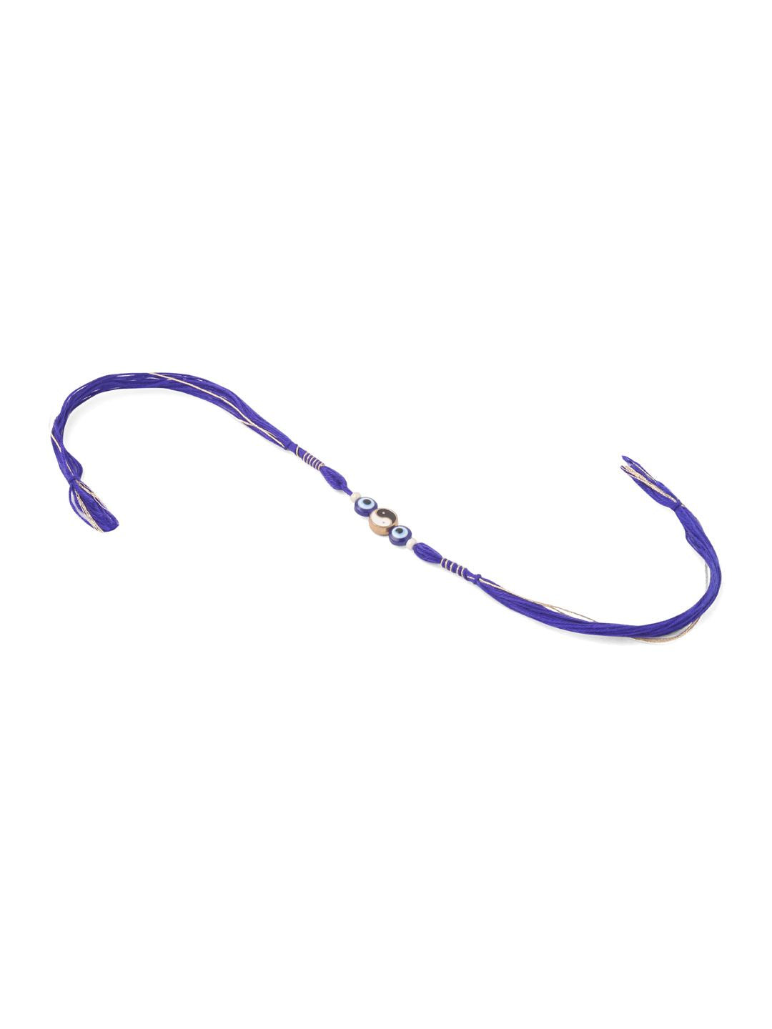 NVR Unisex Set of 2 Blue Evil Eye Artificial Beads Thread Rakhi with Roli Chawal