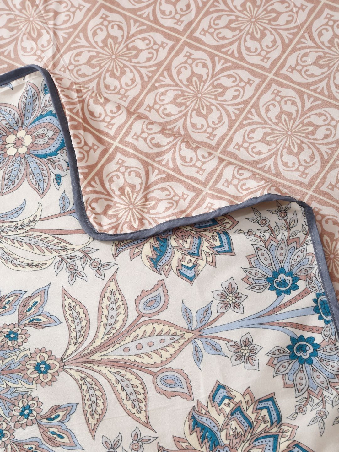 Cortina White & Blue Ethnic Motifs Microfiber AC Room Reversible Double Bed Dohar