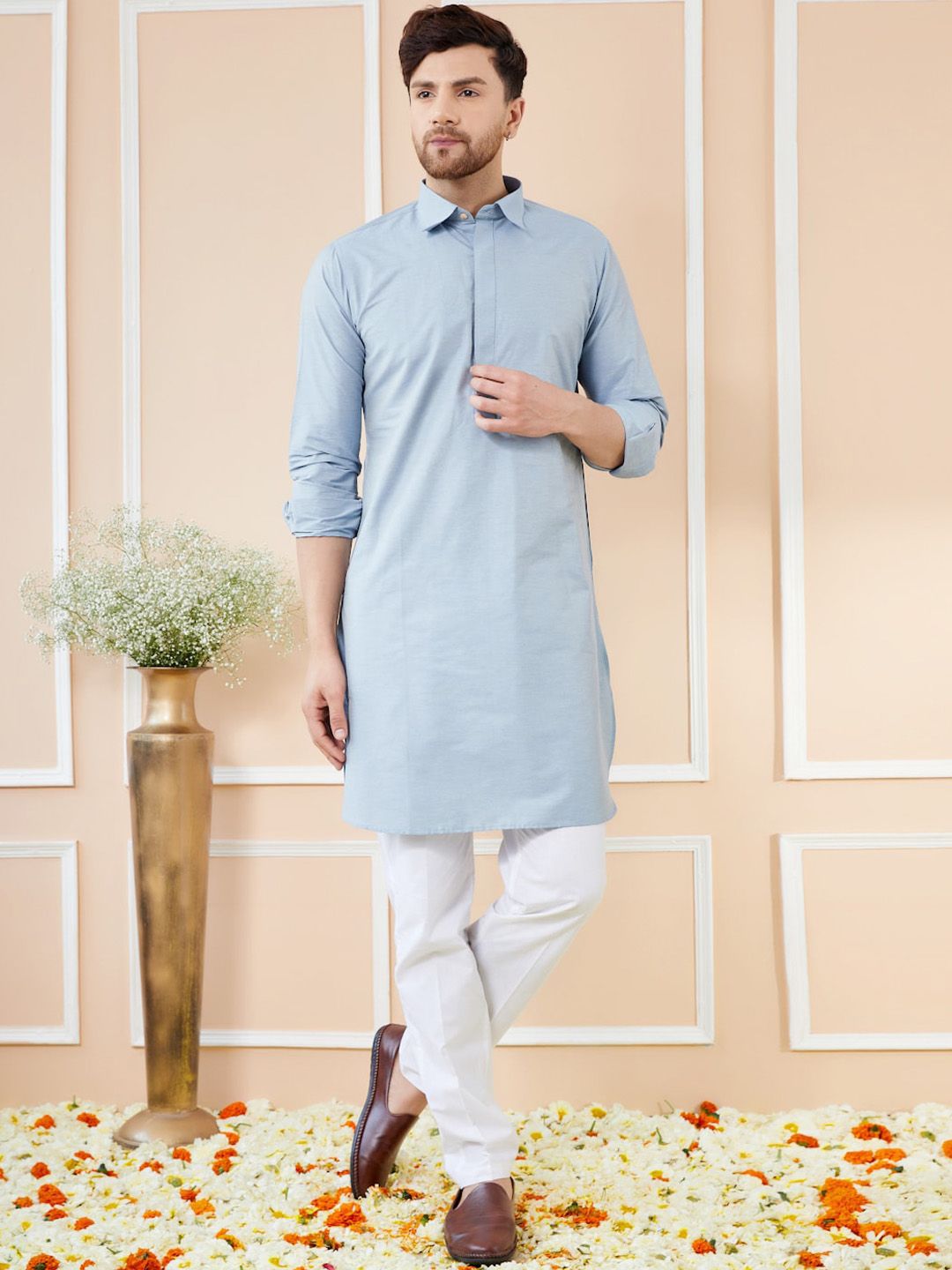 See Designs Shirt Collar Long Sleeves Cotton Pathani Kurta