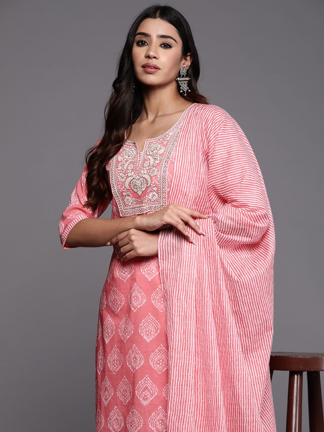 Libas Women Ethnic Motifs Yoke Design Thread Work Pure Cotton Kurta Set