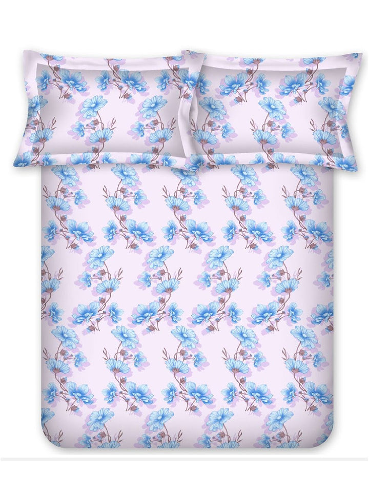 BOMBAY DYEING Blue Floral Cotton 140 TC Double Queen Bedsheet Set- 2.28 m X 2.54 m