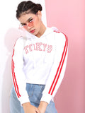 Tokyo Talkies Wanita White Printed Hooded Sweatshirt