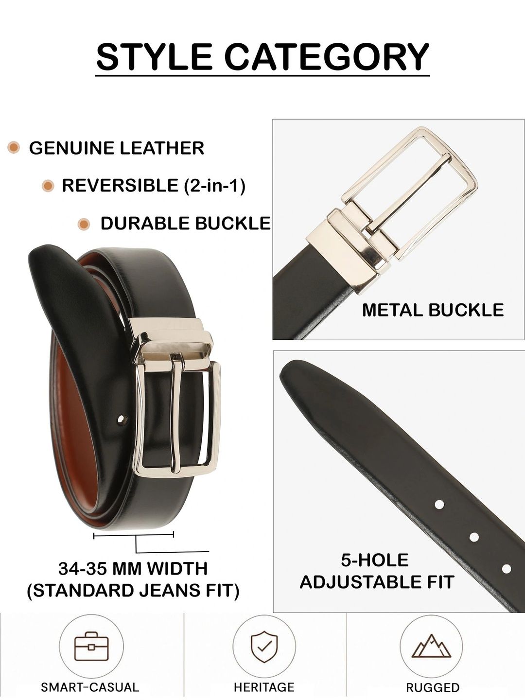 Teakwood Leathers Men Leather Reversible Formal Belt