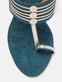 House of Pataudi Ethnic Embellished Open Toe Block Sandals