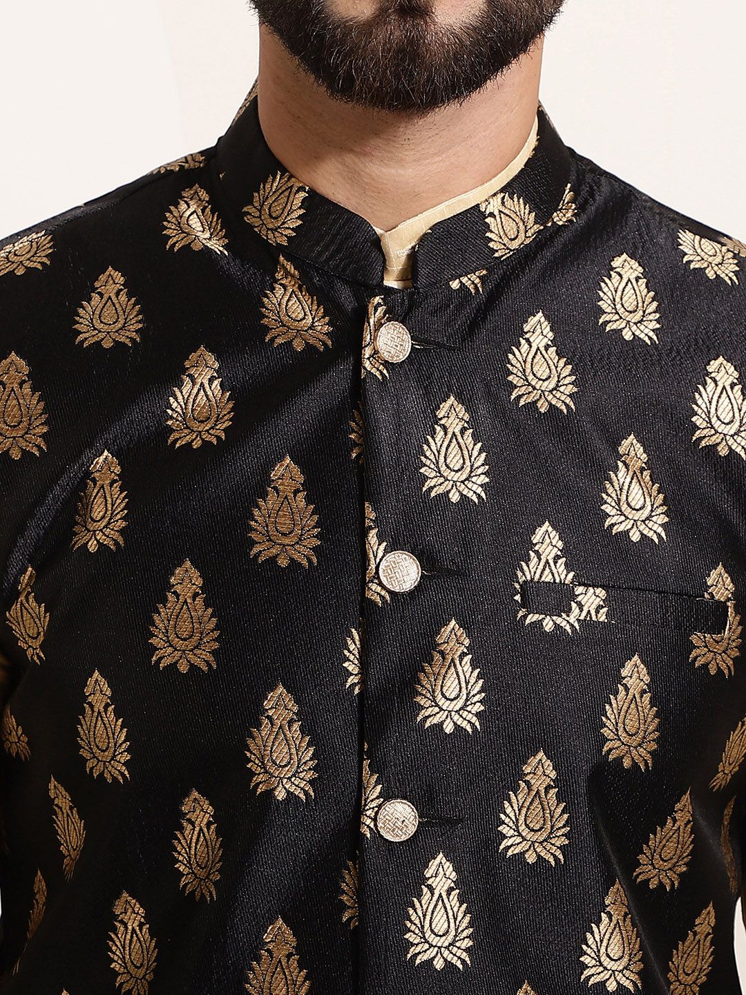 SOJANYA Mandarin Collar Regular Kurta With Churidar & Nehru Jacket