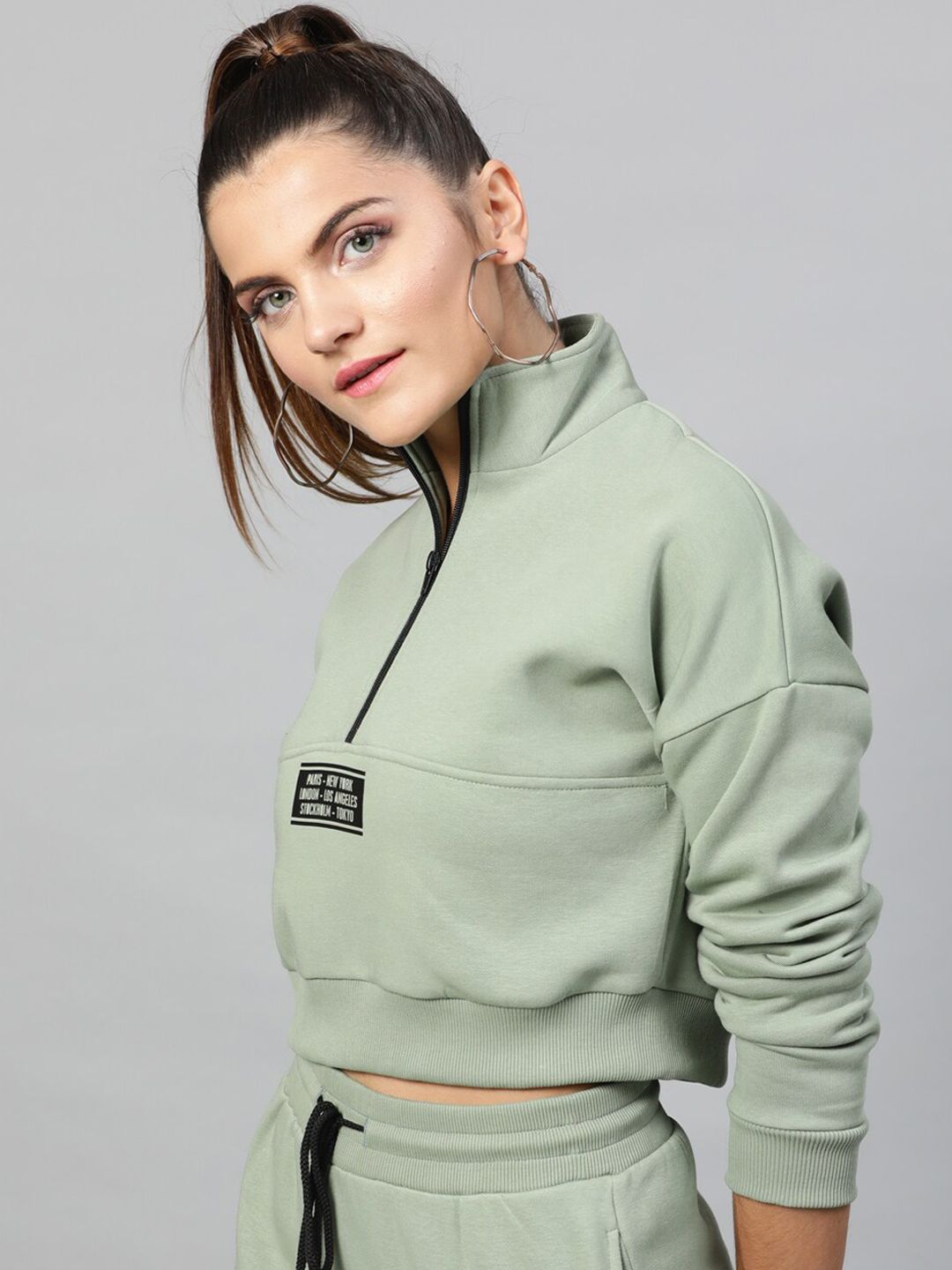 STREET 9 Women Green Solid Sweatshirt
