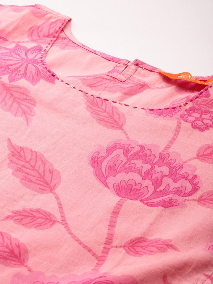 Indo Era Floral Printed Pure Cotton Kurta with Trousers & With Dupatta