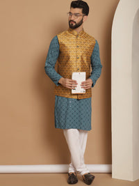 Anouk Sequinned Embroidered Regular Thread Work Kurta & Churidar With Nehru Jacket