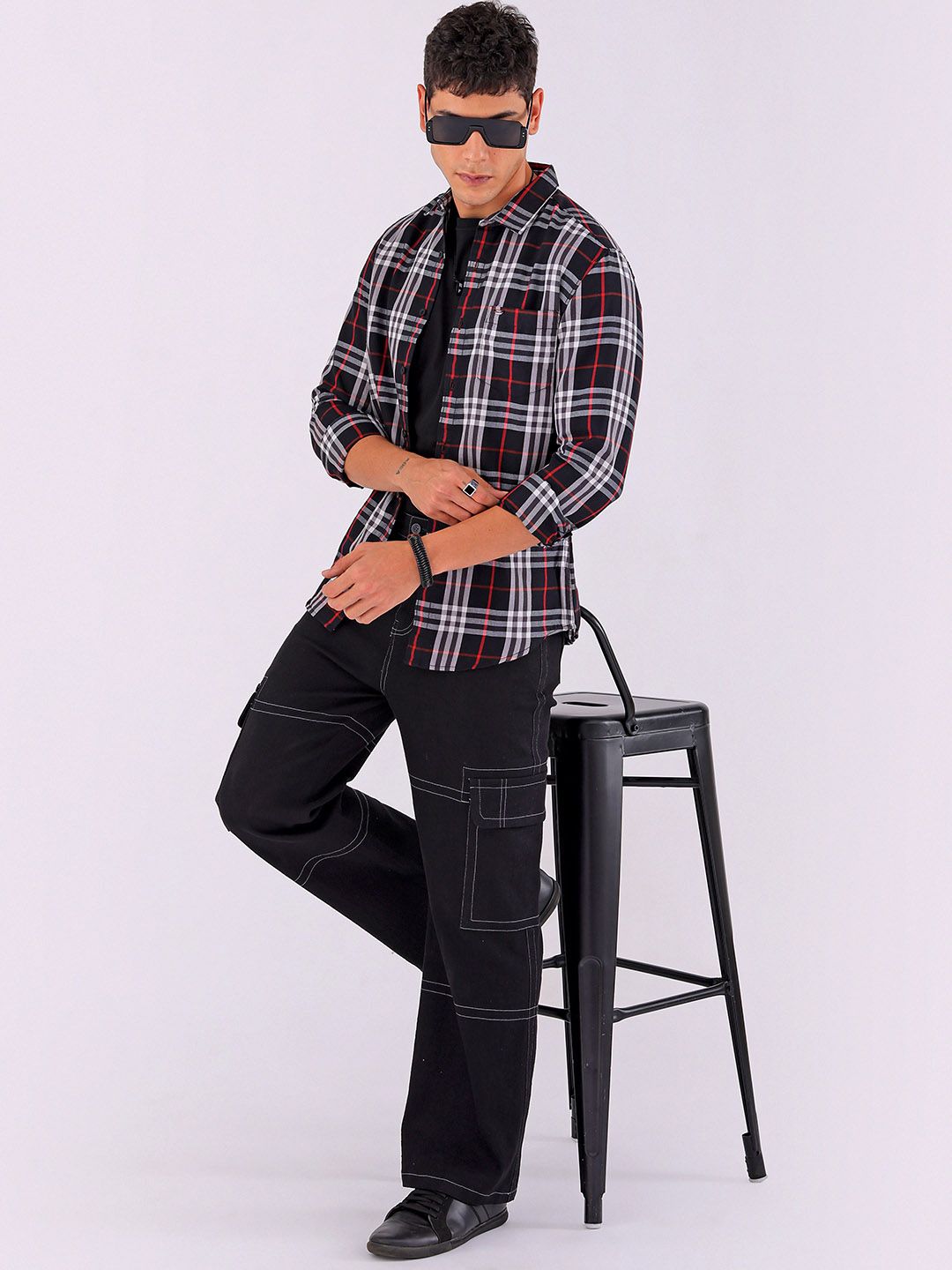 The Indian Garage Co Men Spread Collar Tartan Checked Cotton Slim Fit Casual Shirt