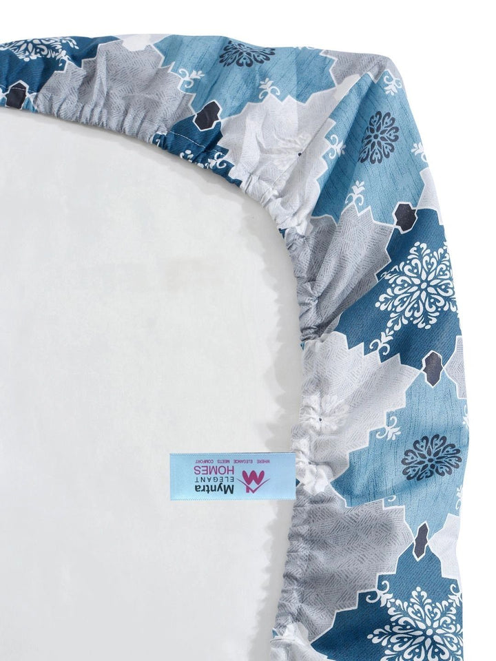 Myntra Elegant Homes Blue Geometric 400 TC Single Bedsheet with 1 Pillow Covers
