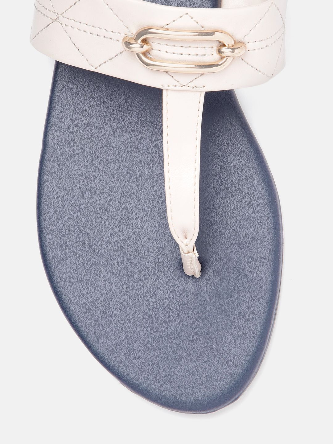 DressBerry Women Textured T-Strap Flats with Embellished Detail