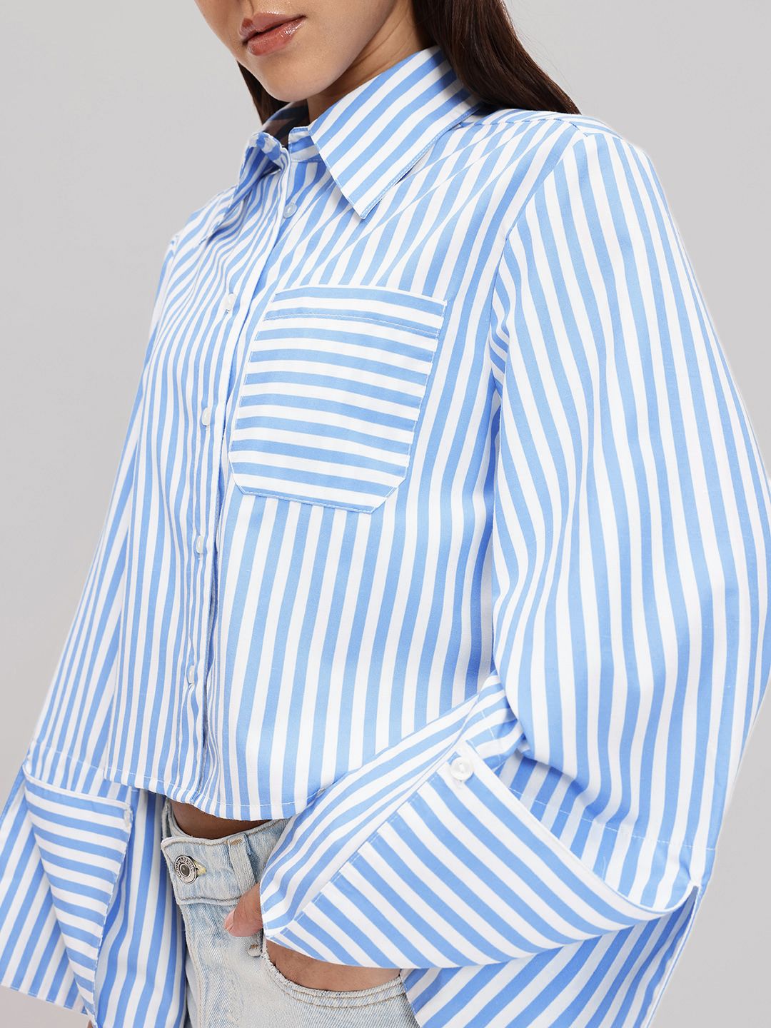 DressBerry Sleeve for Days Pointy Collar Striped Shirt