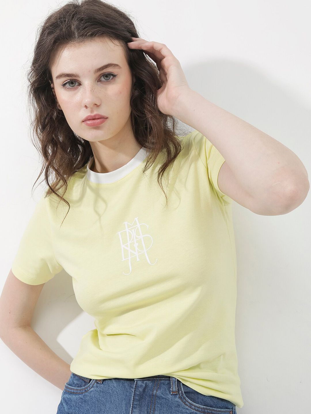 RAREISM Round Neck Short Sleeves Printed Cotton T-shirt
