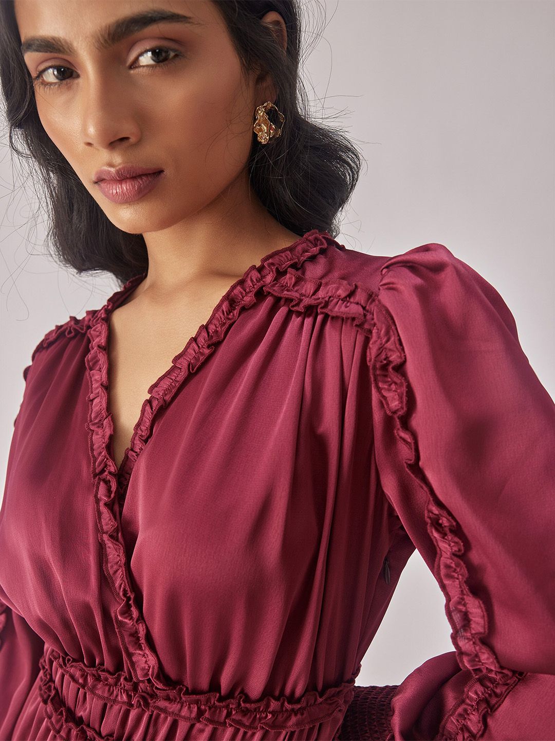 The Label Life Puff Sleeve Satin Empire Dress