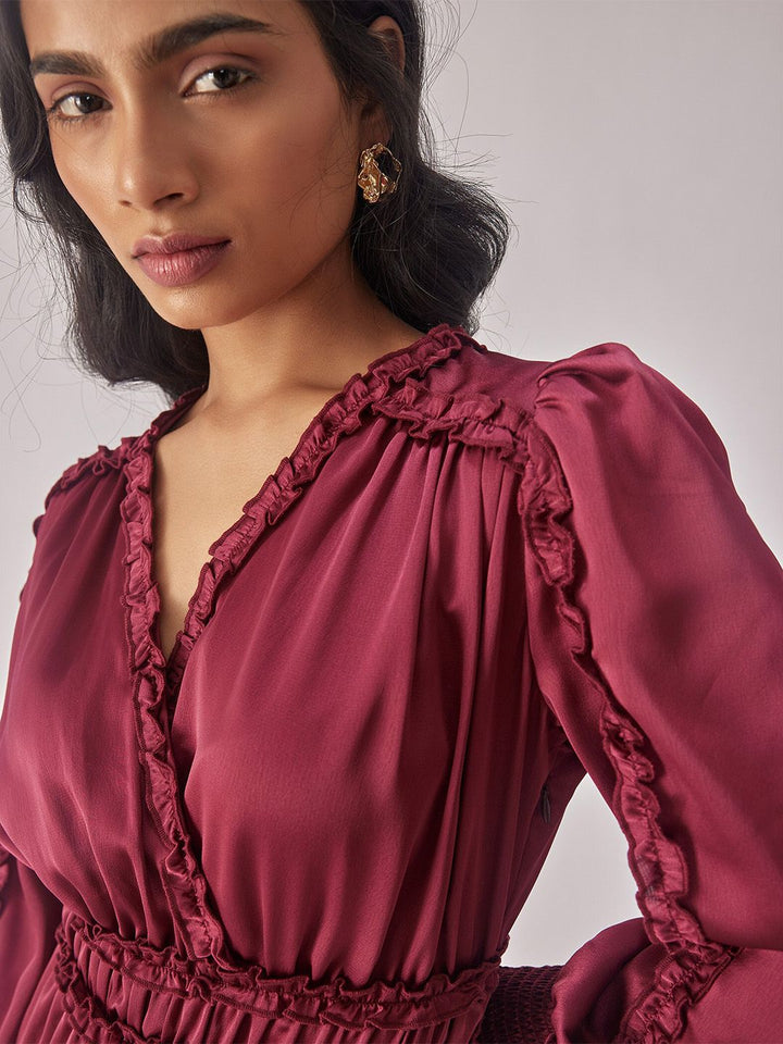 The Label Life Puff Sleeve Satin Empire Dress