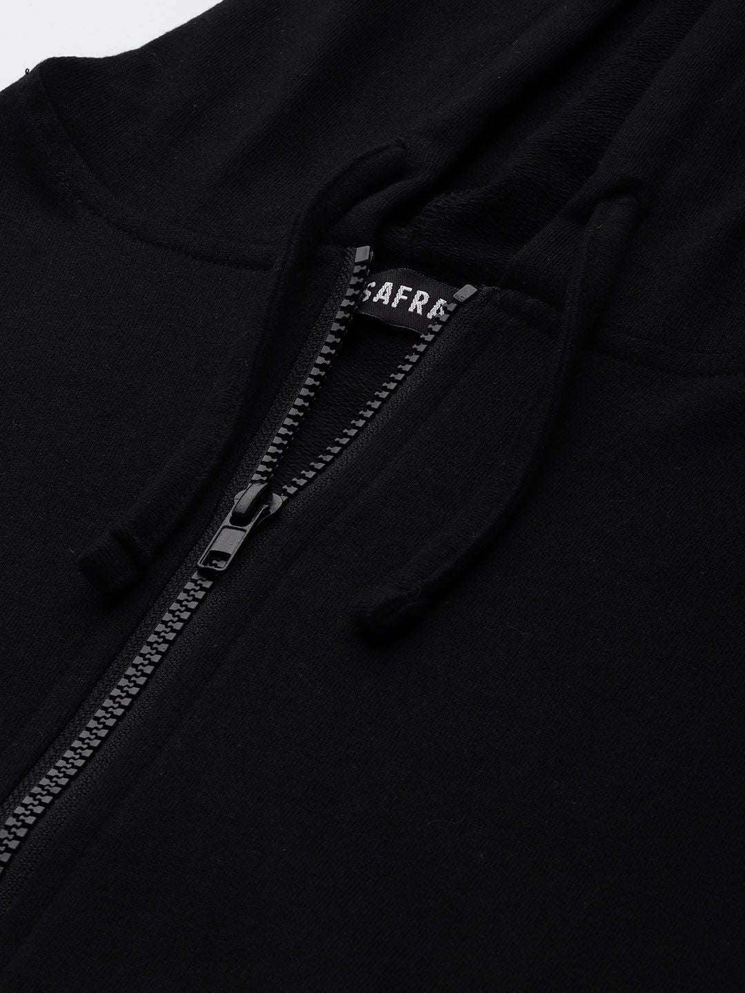 SASSAFRAS Women Black Solid Hooded Jacket with Track Pants