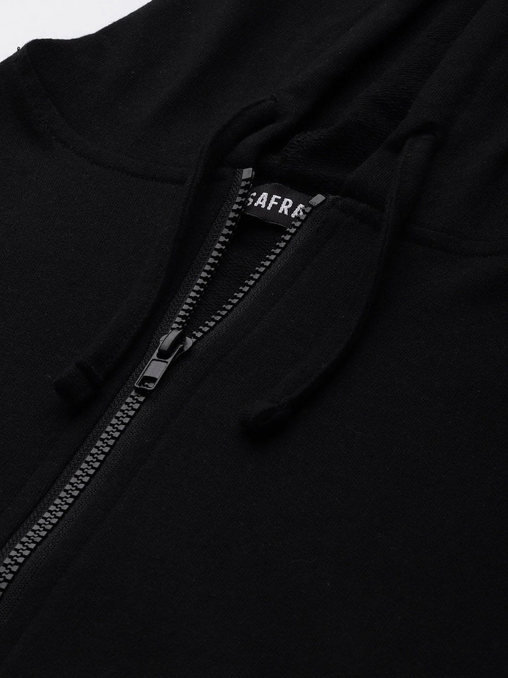 SASSAFRAS Women Black Solid Hooded Jacket with Track Pants