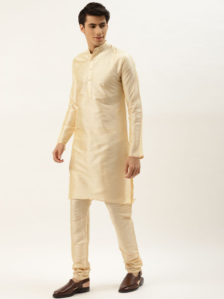 SOJANYA Men Golden & Maroon  Kurta with Churidar And Nehru Jacket
