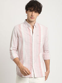 THE BEAR HOUSE Men Striped Slim Fit Casual Shirt with Button-Down Collar and Long Sleeves