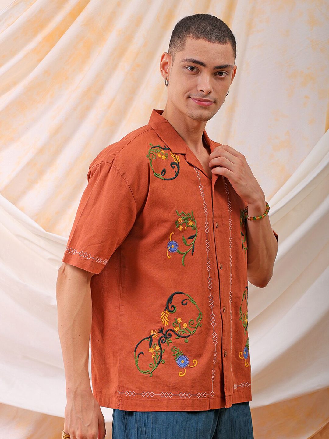 The Indian Garage Co Men Relaxed Fit Embroidery Resortwear Shirt