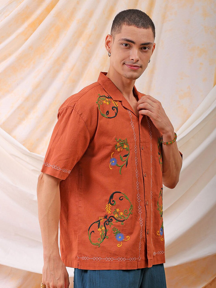The Indian Garage Co Men Relaxed Fit Embroidery Resortwear Shirt