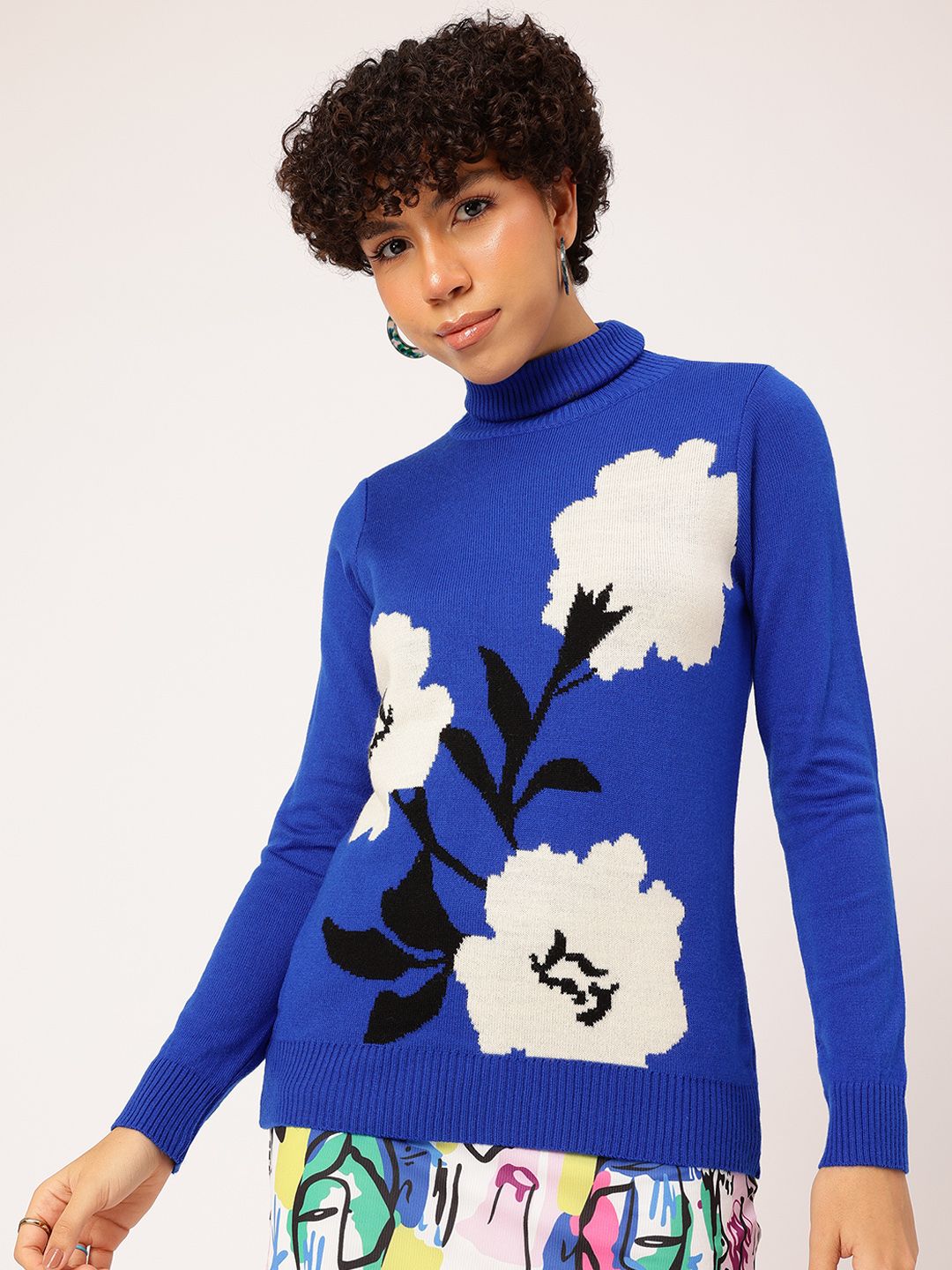 DressBerry Pure Acrylic Floral Design Pullover