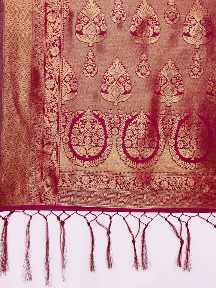 Saree mall Magenta Ethnic Motifs Zari Silk Blend Banarasi Sarees