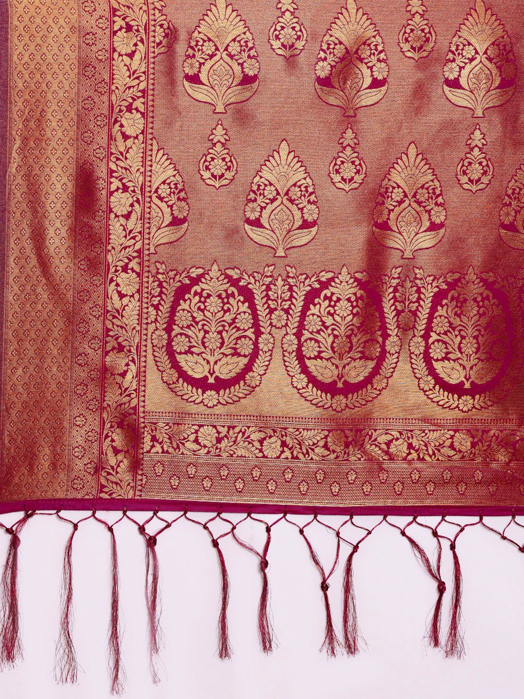 Saree mall Magenta Ethnic Motifs Zari Silk Blend Banarasi Sarees