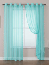 URBAN SPACE Turquoise Blue Set of 2 Sheer Window Curtain