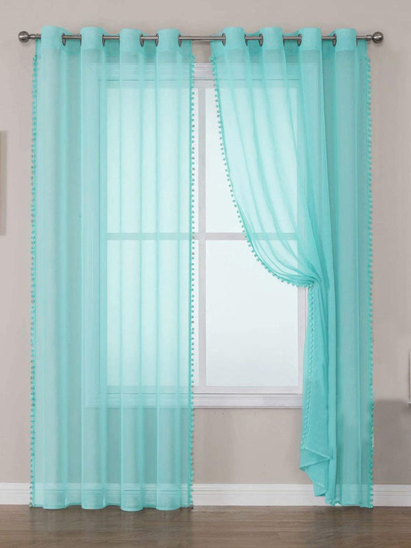 URBAN SPACE Turquoise Blue Set of 2 Sheer Window Curtain