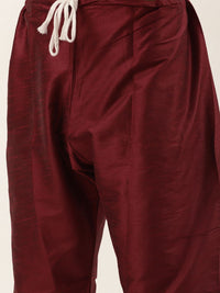SOJANYA Men Maroon & Pink Kurta with Churidar And Nehru Jacket