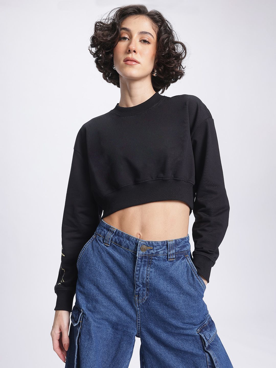 DressBerry Printed Sleeves Cropped Sweatshirt