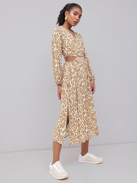 DressBerry Wild Printed With Cut Out Waist Side Slit A-Line Dress