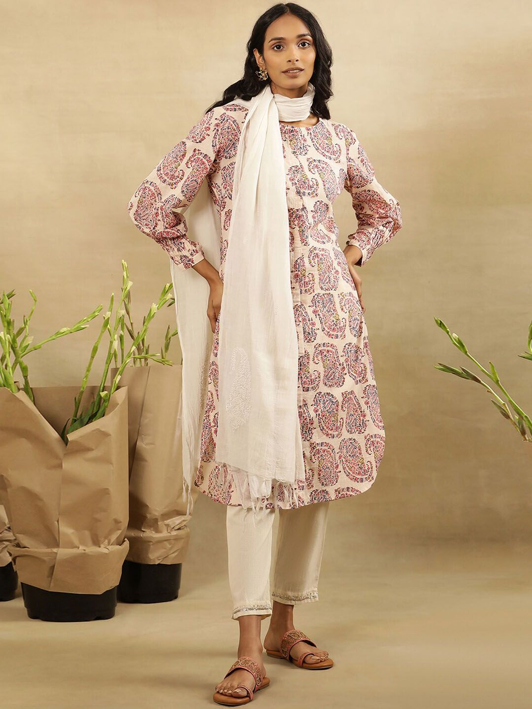 W Ethnic Motifs Printed A-Line Cotton Kurta
