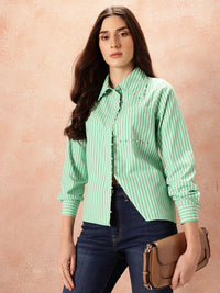 all about you  Studded Striped Pocket Detail Casual Shirt