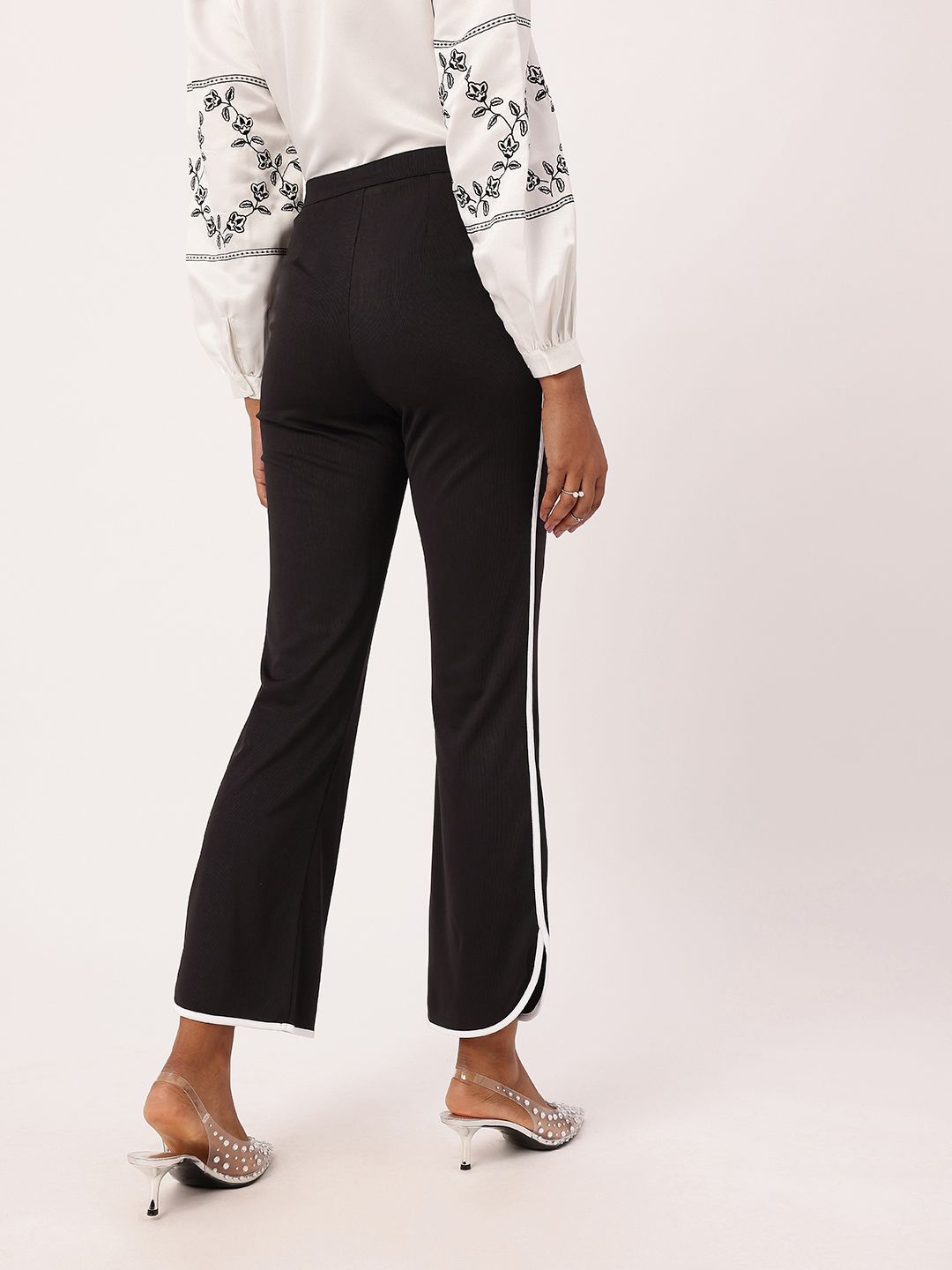 DressBerry Women Retro Luxe Ribbed High Rise Slit Detailed Trousers