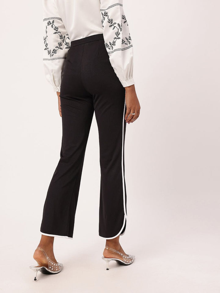 DressBerry Women Retro Luxe Ribbed High Rise Slit Detailed Trousers