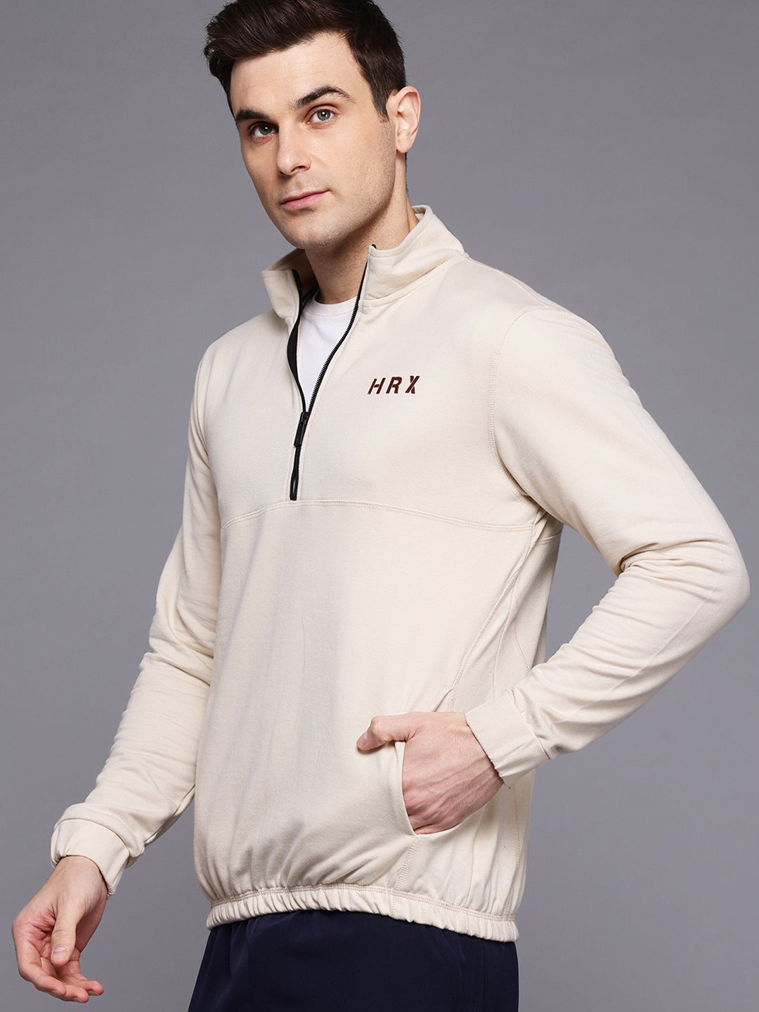 HRX by Hrithik Roshan Mock Collar Typography Printed Training Sweatshirt