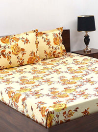 BOMBAY DYEING Cardinal Beige Floral 120 TC Cotton Queen Bedsheet Set-2.24 m X 2.54 m