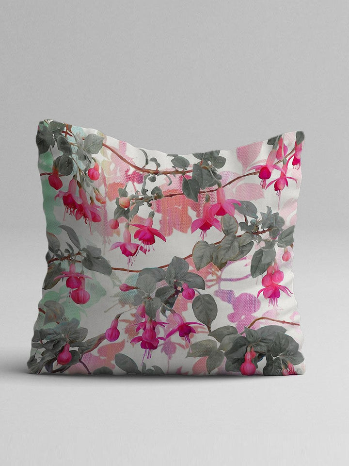 STITCHNEST Green & Pink Set of 5 Floral Square Cushion Covers