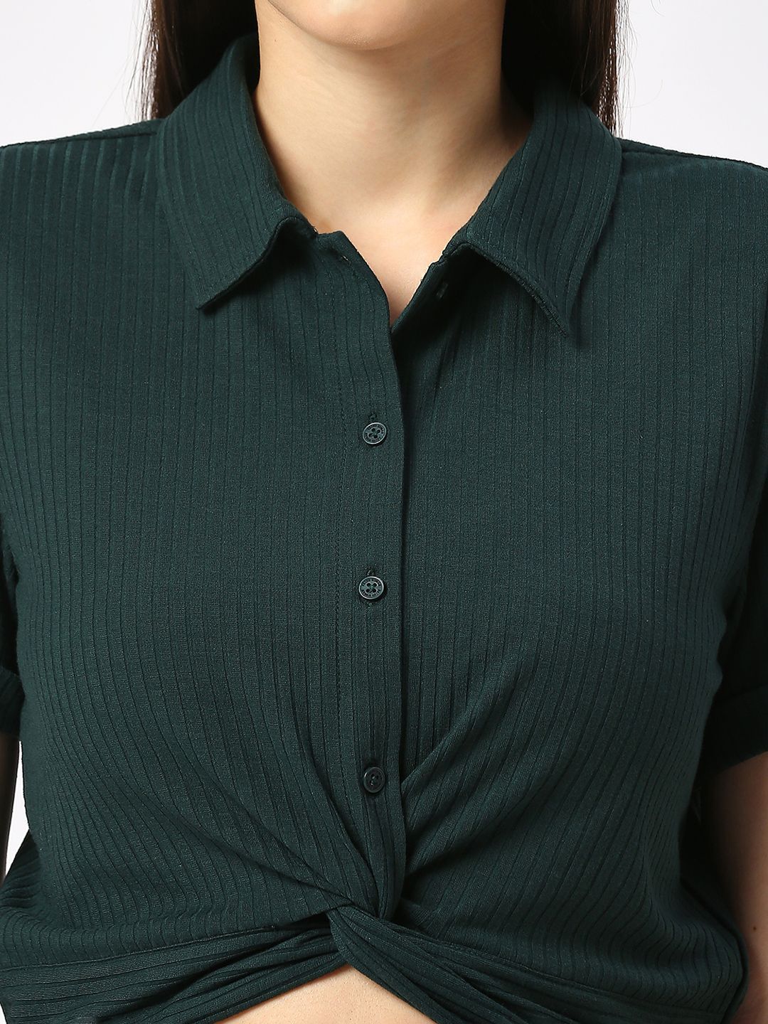 Being Human Women Shirt Collar Solid Crop Top