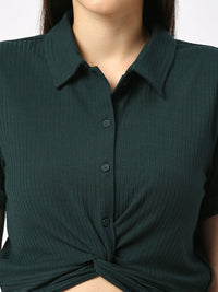 Being Human Women Shirt Collar Solid Crop Top