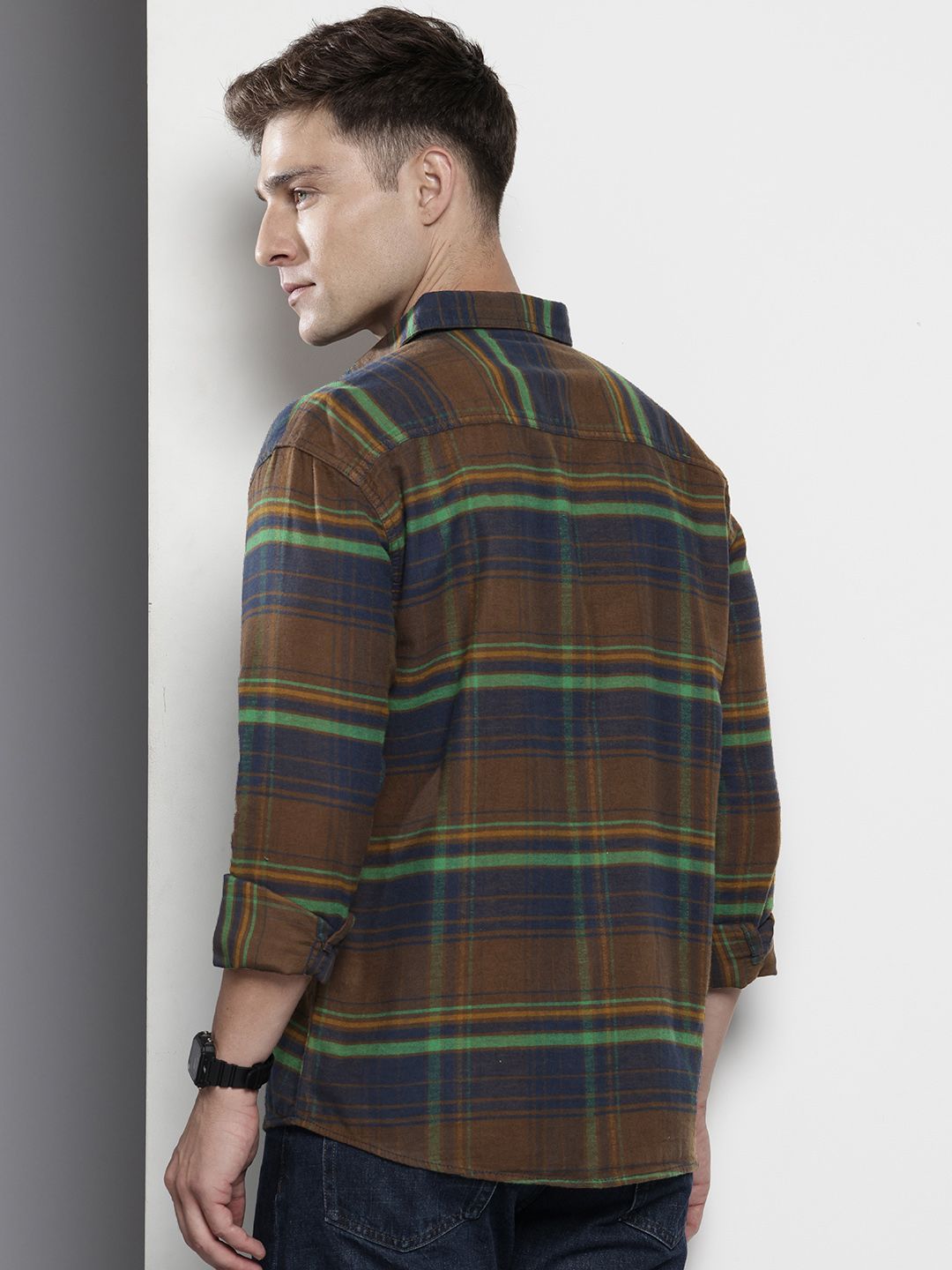 The Indian Garage Co Men Regular Fit Checkered Double Flap Casual Shirt