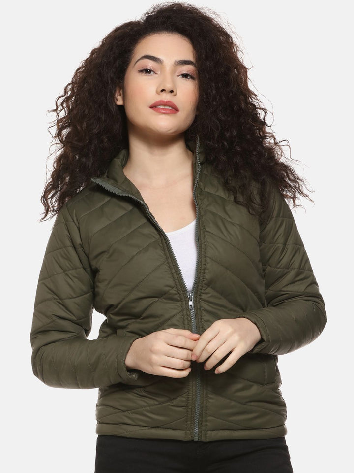 Kampus Sutra Wanita Jaket Olive Hijau Pepejal